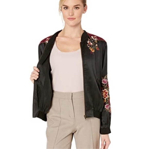 Johnny Was Nepal Bomber Silk Floral Jacket Black - Picture 6 of 13